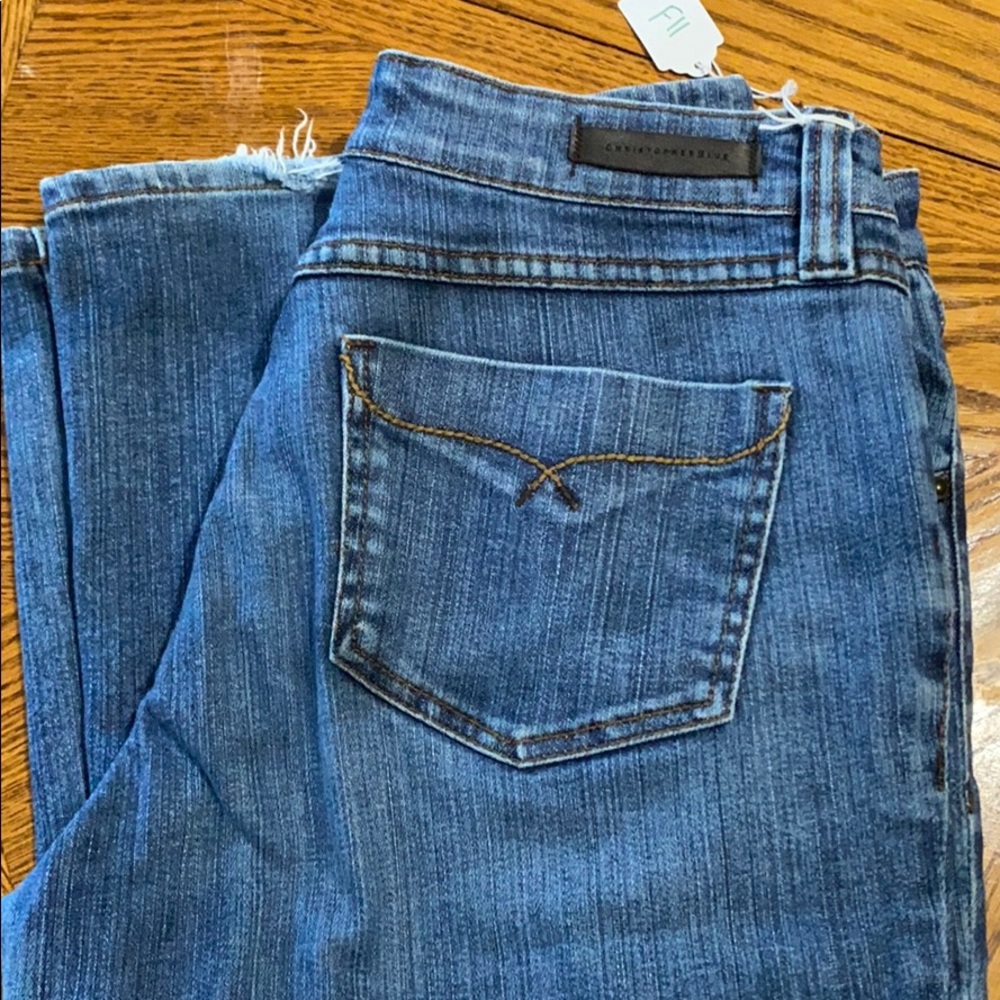 Christopher Blue Stretch flare leg jeans.